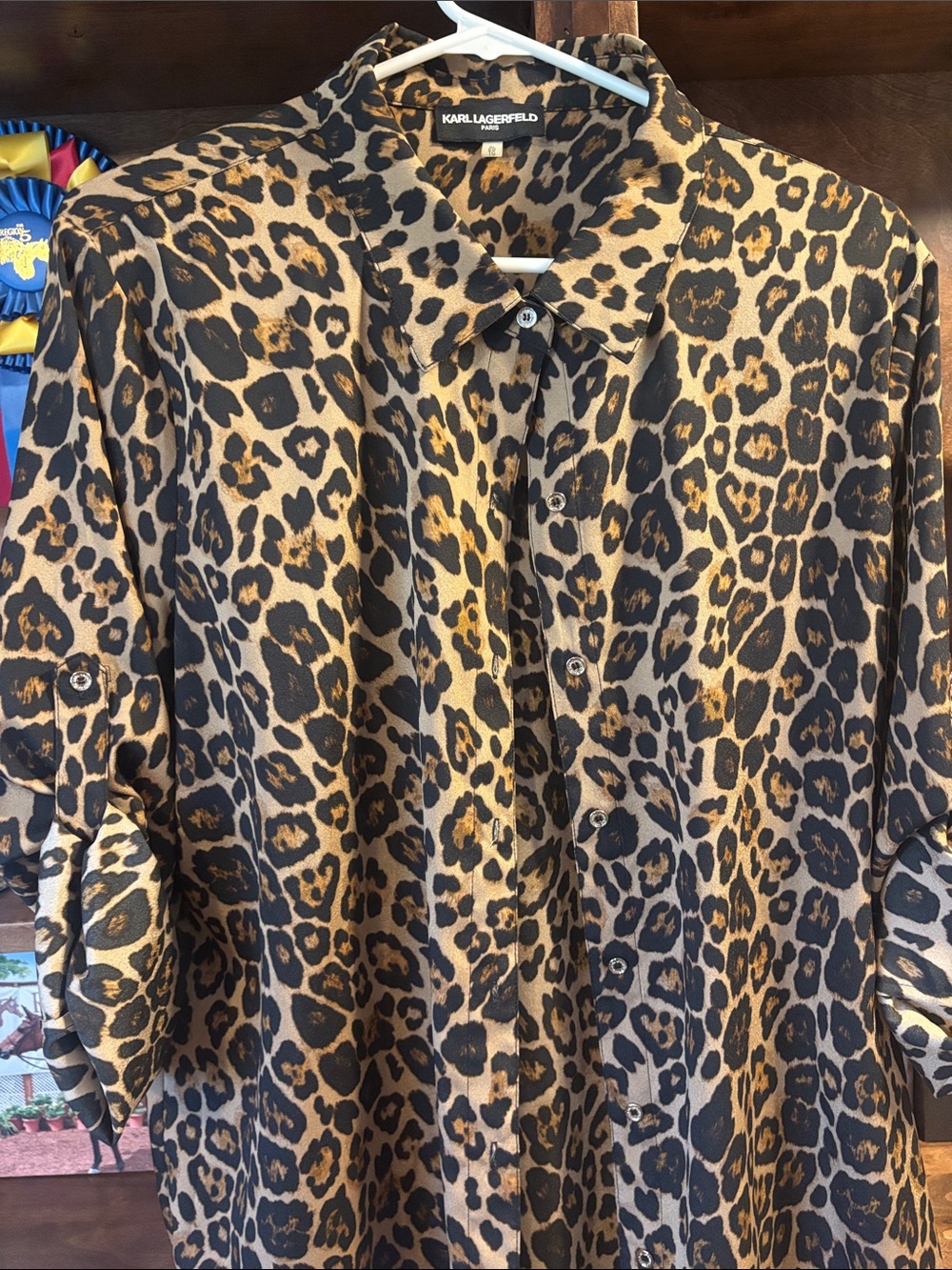 Karl Lagerfeld Leopard-Print Blouse in Tan and Black